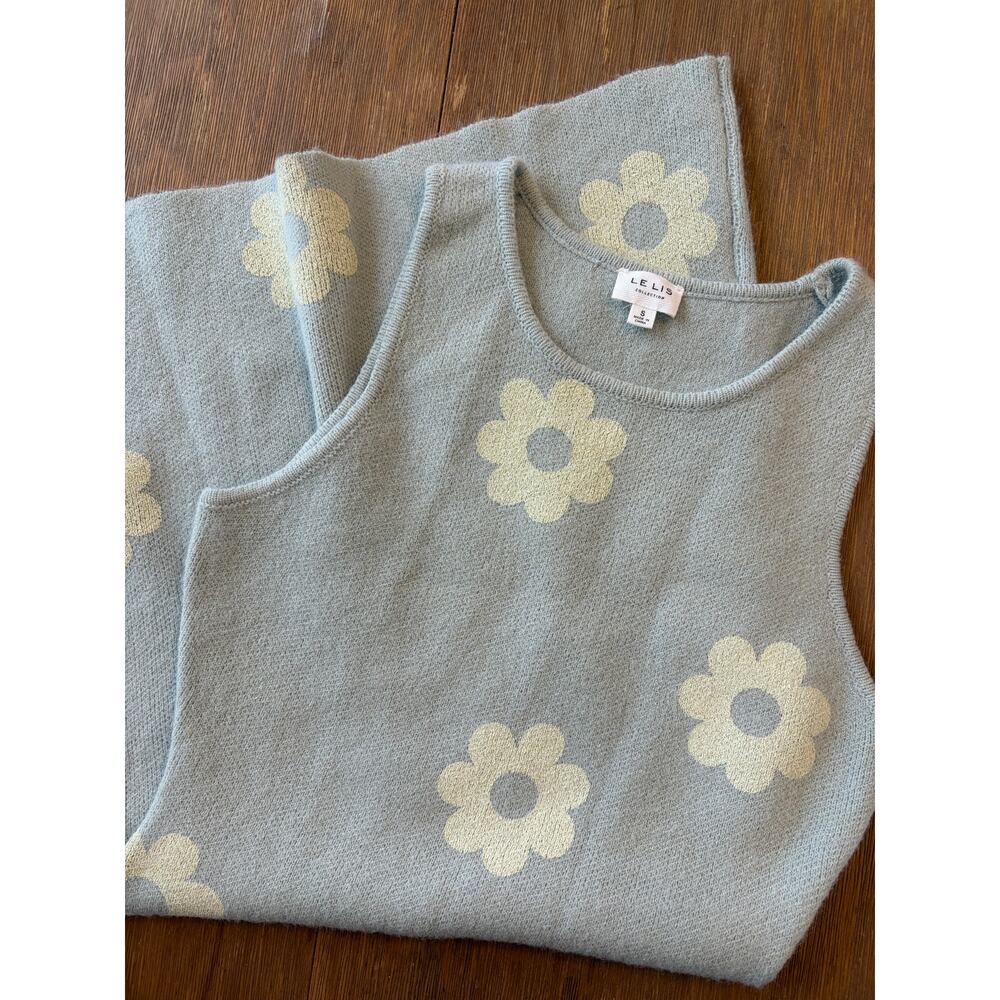 LE LIS Blue Daisy Knit Dress Sleeveless Bodycon Mini Soft Girl Cottagecore Small - Picture 4 of 6